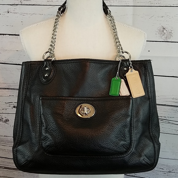 Coach Handbags - Coach Poppy, black, medium, chain leather tote